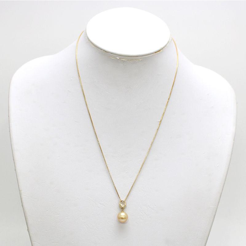 K18ゴールド パール ネックレス 2g K18 2WAYゴールデンパールネックレス 約50cm 真珠 約10mm ダイヤモンド