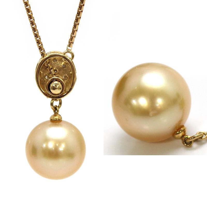 K18 2WAYゴールデンパールネックレス 約50cm 真珠 約10mm ダイヤモンド