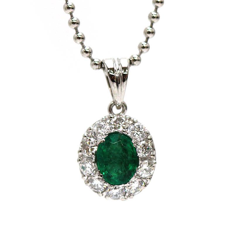 Pt850/Pt900 エメラルド ネックレス 約40cm 0.32ct ダイヤモンド 0.30