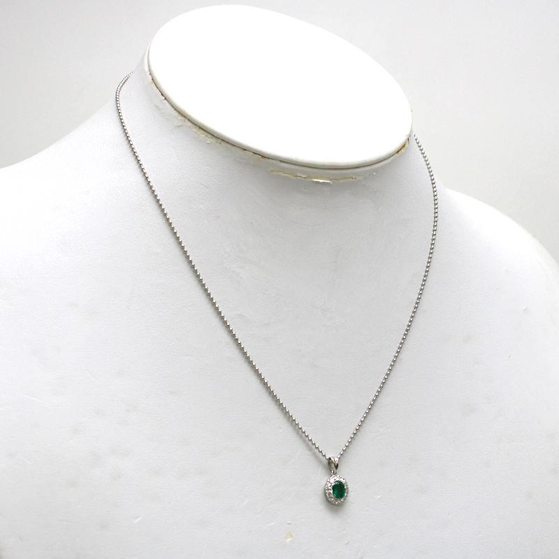Pt850/Pt900 エメラルド ネックレス 約40cm 0.32ct ダイヤモンド 0.30 