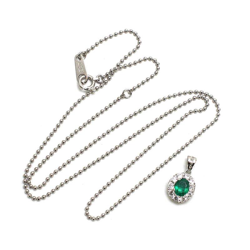 Pt850/Pt900 エメラルド ネックレス 約40cm 0.32ct ダイヤモンド 0.30