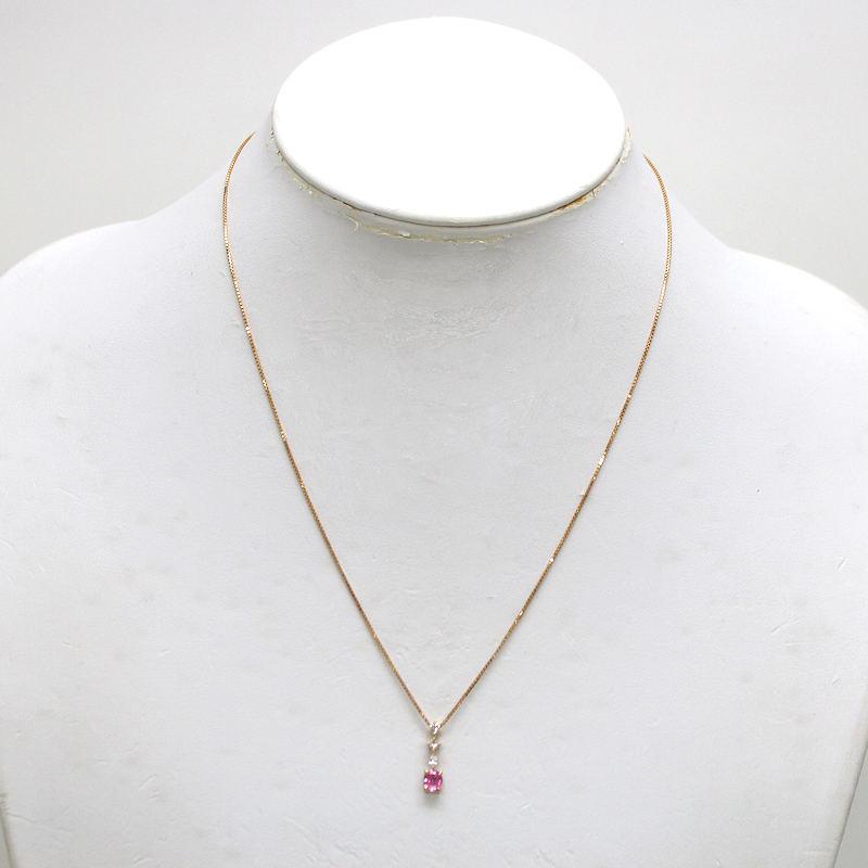K18PG ピンクサファイアネックレス 0.41ct ダイヤモンド 0.14ct