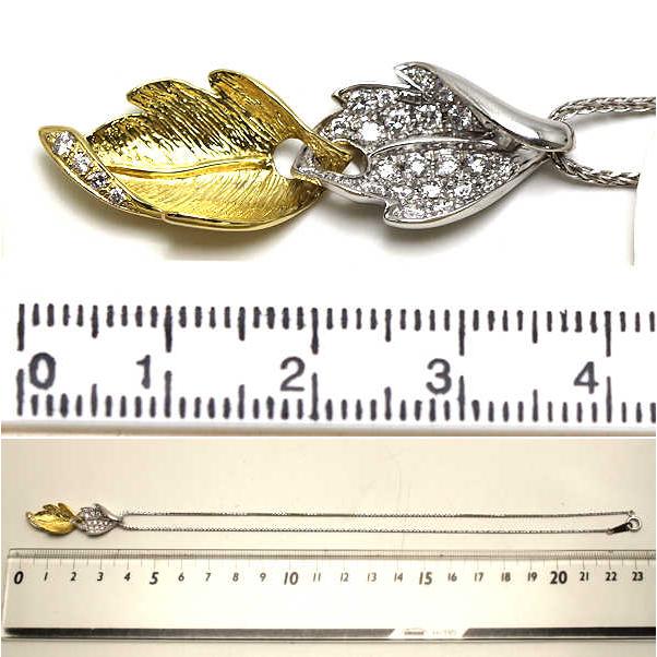 K18 YG WG 葉っぱモチーフネックレス 約40cm ダイヤモンド 0.51