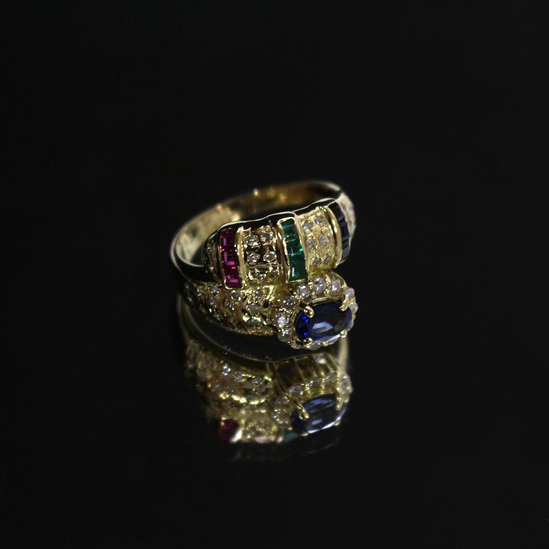 K18 デザインリング 12号 サファイア 0.50ct/0.21ct ルビー 0.18ct 