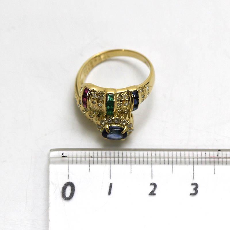 K18 デザインリング 12号 サファイア 0.50ct/0.21ct ルビー 0.18ct 