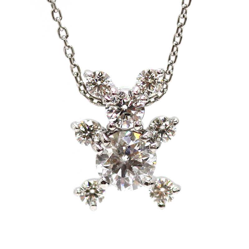 K18WG くまモチーフネックレス 約45cm ダイヤモンド 0.520ct 0.43ct 18
