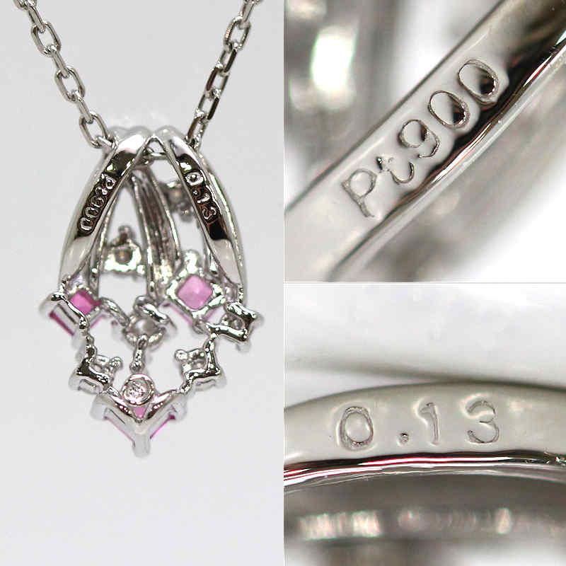 Pt850 Pt900 ピンクサファイアネックレス 約42cm 0.13ct ダイヤモンド 