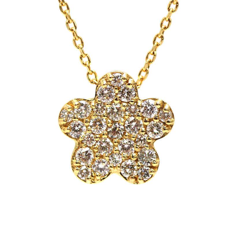 K18 フラワーモチーフダイヤモンドネックレス 0.46ct 約45cm 約3.3g 18
