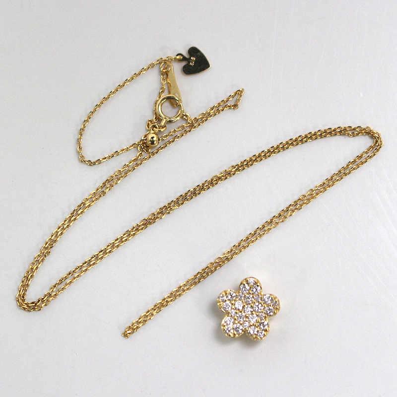 K18 フラワーモチーフダイヤモンドネックレス 0.46ct 約45cm 約3.3g 18 