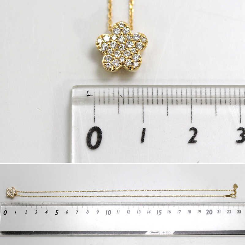 K18 フラワーモチーフダイヤモンドネックレス 0.46ct 約45cm 約3.3g 18