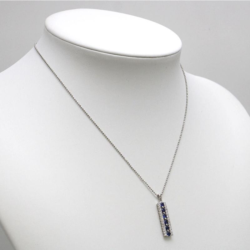 Pt850 Pt900 サファイア バーペンダント 約40cm 0.68ct ダイヤモンド 