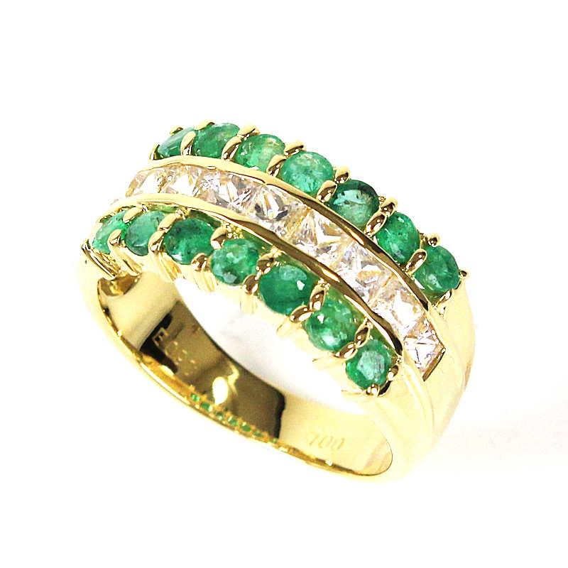 K18 エメラルド リング 18金 イエローゴールド ホワイトサファイア 13