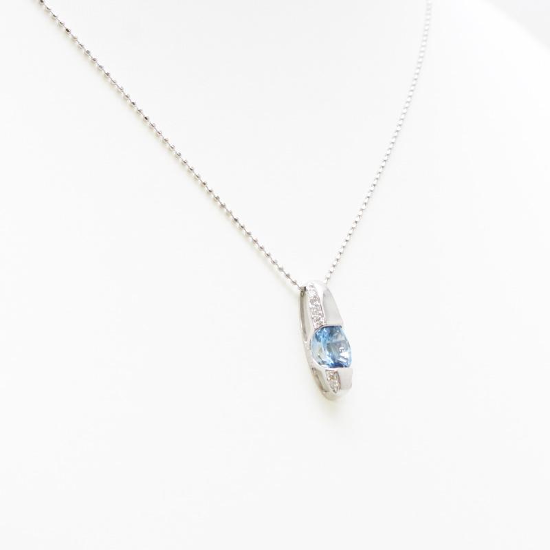K18WGアクアマリンネックレス ダイヤモンド 18金 ホワイトゴールド