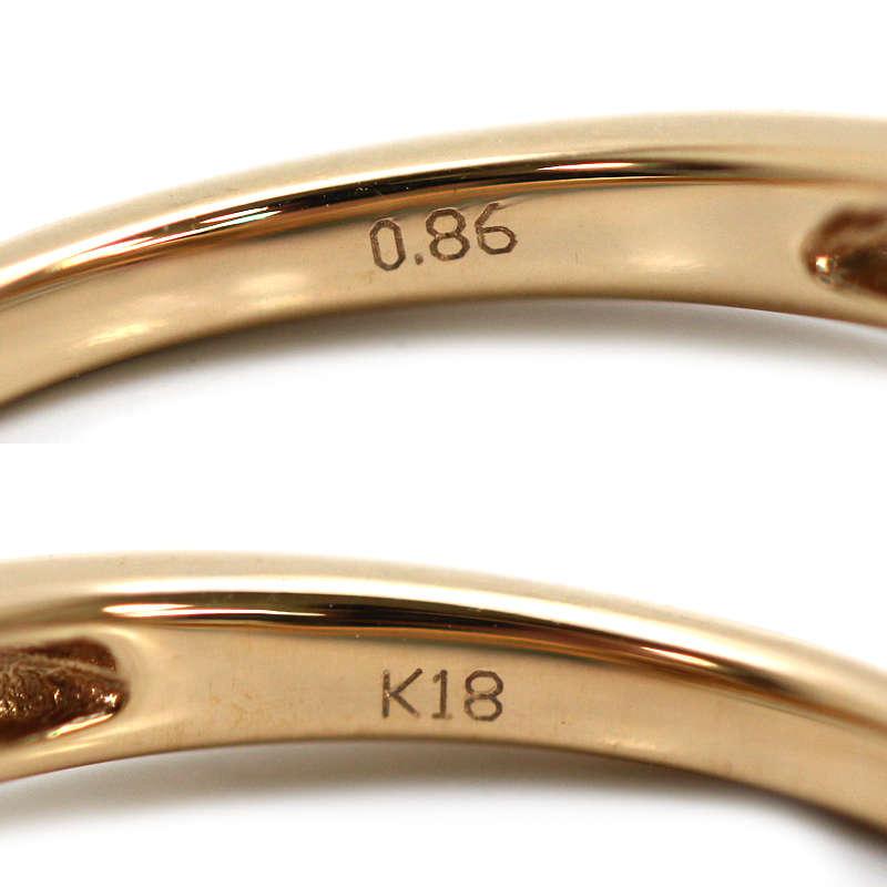 K18PG ハートモチーフ ダイヤモンドリング 17号 0.86ct 約3.5g 18金 