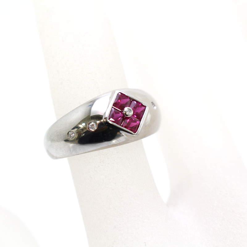 Pt900 ルビーリング 0.60ct 菱形 ダイヤモンド 0.02ct 11.5号 指輪