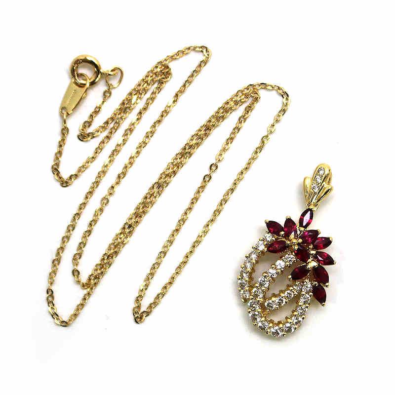 18金 天然 ルビー ネックレス 0.80ct K18YG ジュエリー 宝石