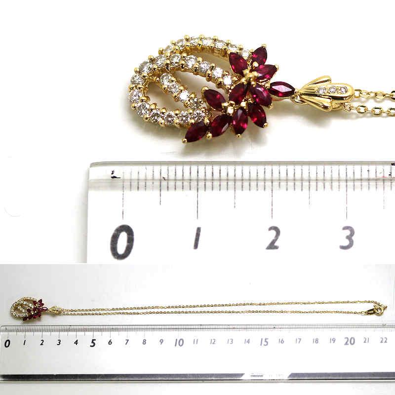 K18 ルビー&ダイヤモンドネックレス 約39cm 1.40ct 0.80ct 18金