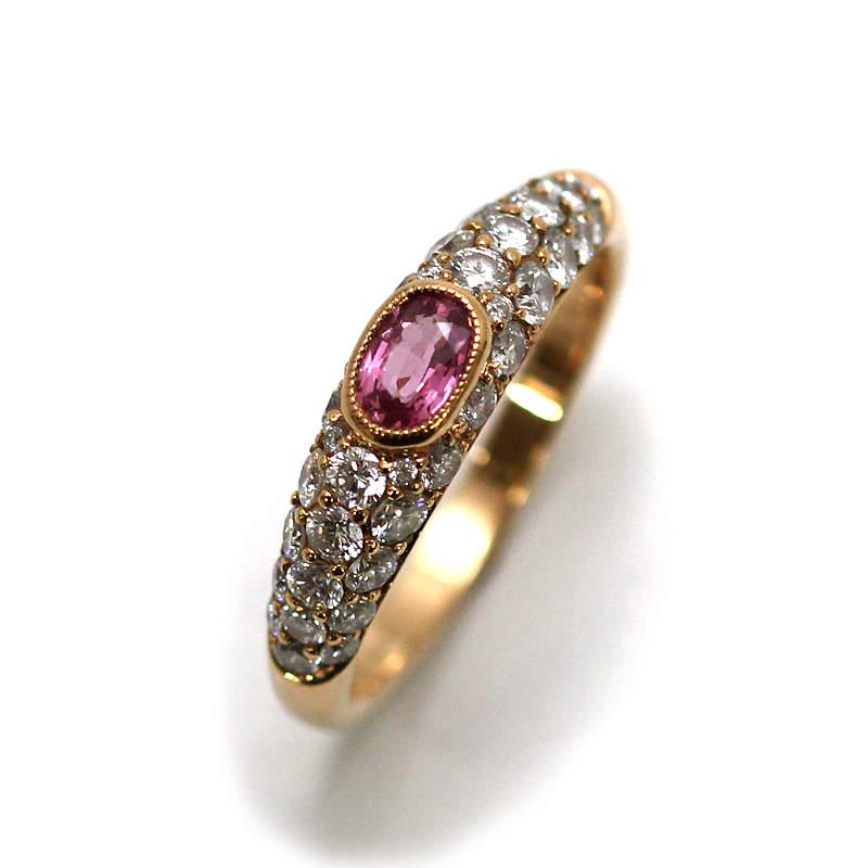 K18PG ピンクサファイアリング 14号 0.386ct ダイヤモンド 0.91ct 18金
