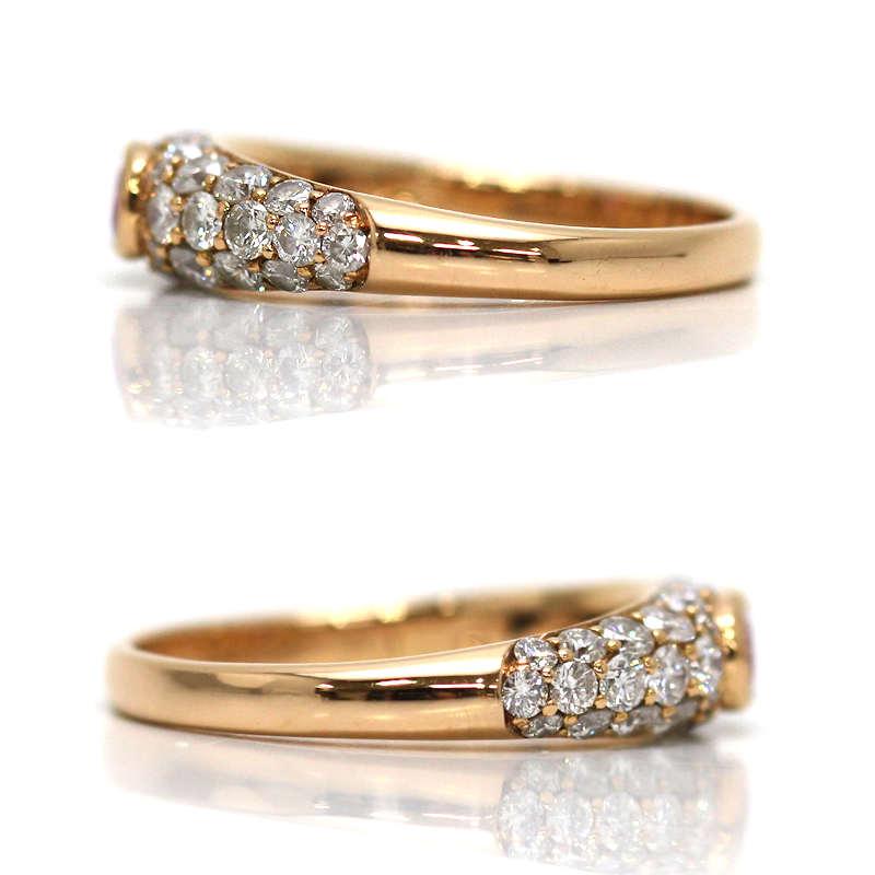 K18PG ピンクサファイアリング 14号 0.386ct ダイヤモンド 0.91ct 18金