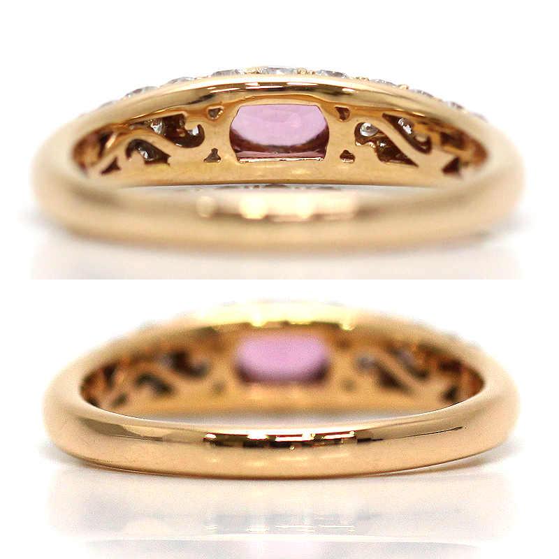 K18PG ピンクサファイアリング 14号 0.386ct ダイヤモンド 0.91ct 18金
