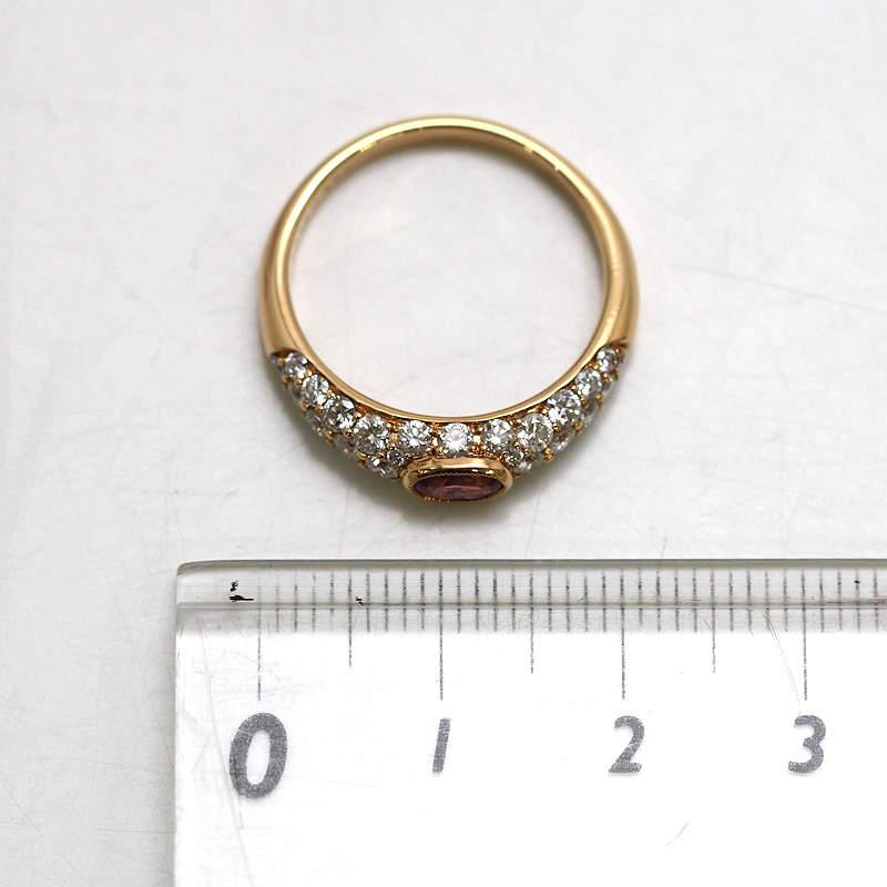 K18PG ピンクサファイアリング 14号 0.386ct ダイヤモンド 0.91ct 18金