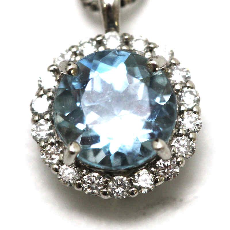 アクアマリンネックレス 0.768ct ダイヤモンド Pt850/950 ラウンド 