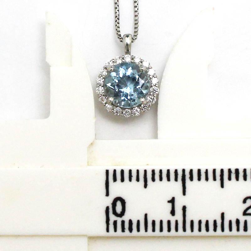アクアマリンネックレス 0.768ct ダイヤモンド Pt850/950 ラウンド 