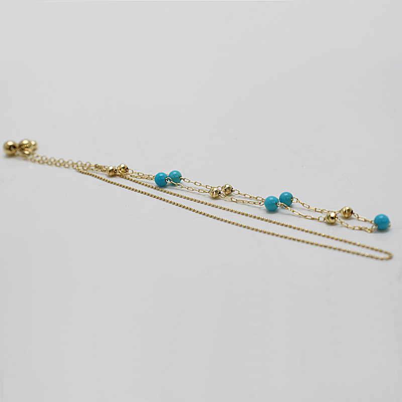 ターコイズブレスレット Wチェーン 18金イエローゴールド K18 YG