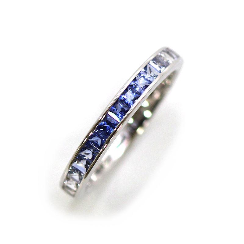 K18WG ハーフエタニティ サファイアリング 13号 約3.0g 0.75ct