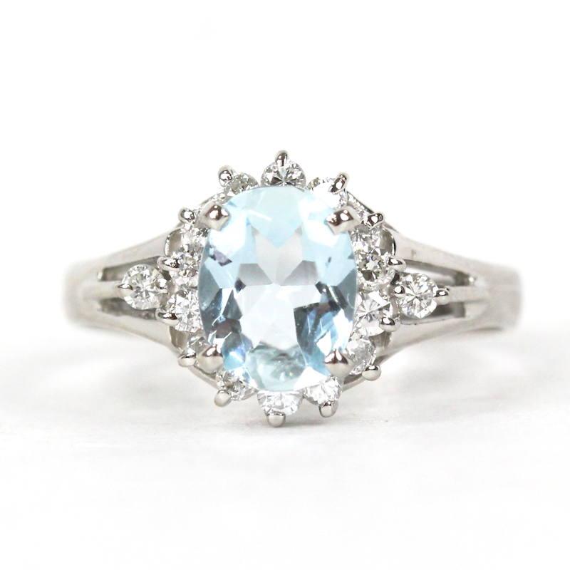 Pt850 アクアマリンリング ダイヤモンド プラチナ 10号 0.77ct 約3.7g 