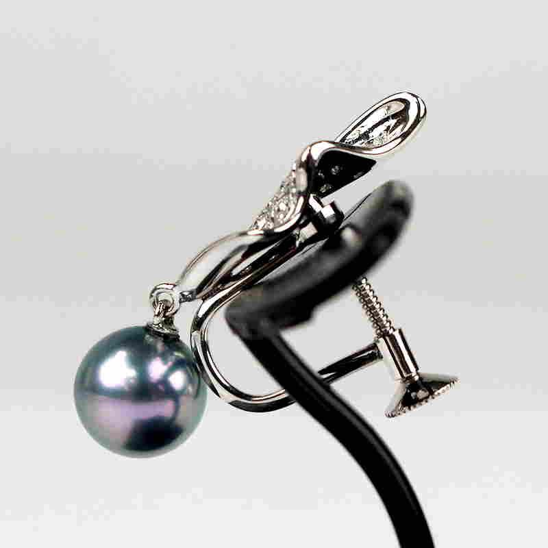 パール＆ダイヤモンド イヤリング K14WG 14金ホワイトゴールド ブルーパール 約8mm ダイヤモンド 0.12/0.12ct 真珠 30610_2