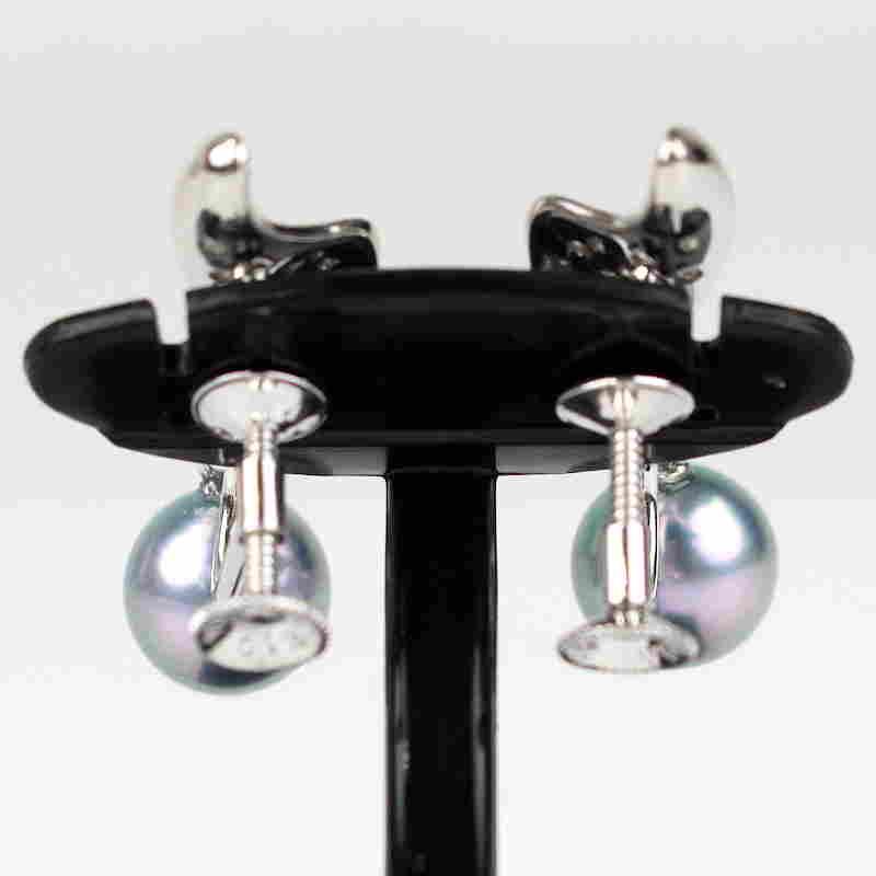 パール＆ダイヤモンド イヤリング K14WG 14金ホワイトゴールド ブルーパール 約8mm ダイヤモンド 0.12/0.12ct 真珠 30610_3