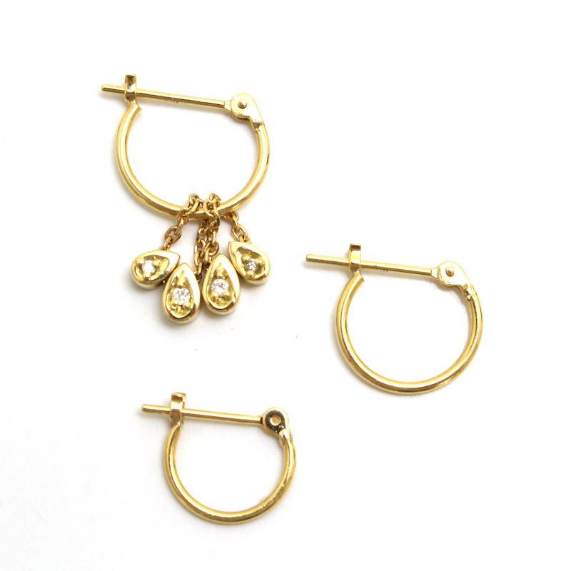 (C052803)K18 YG ピアス フープピアス 18金 アクセサリー 地金＊18金【3連風フープピアス イエローゴールド】K18刻印入 新品