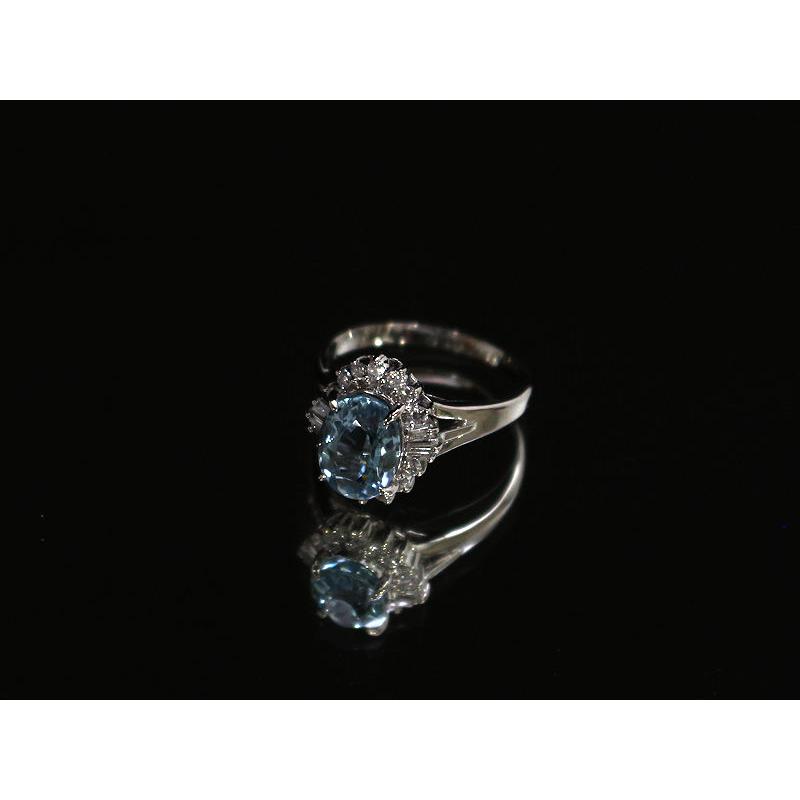 Pt900 アクアマリンリング 16号 2.62ct 大粒 ダイヤモンド 0.38ct 約 