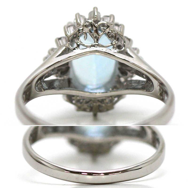 Pt900 アクアマリンリング 16号 2.62ct 大粒 ダイヤモンド 0.38ct 約 