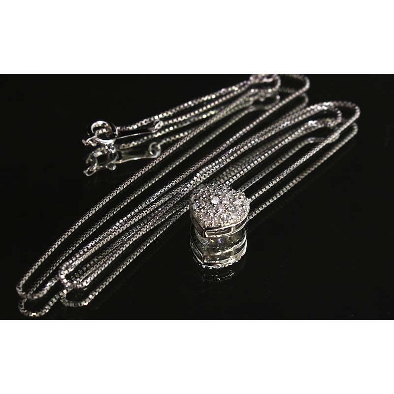 K18WG Pt900 ハートモチーフネックレス 約39.5cm 0.30ct 18金 ホワイト