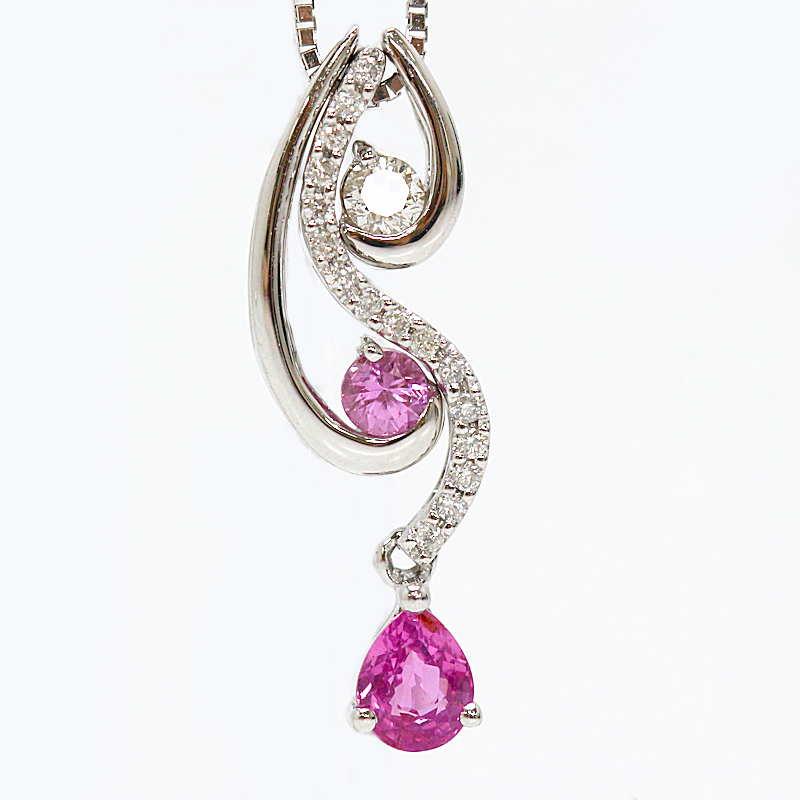 ピンクサファイアネックレス 0.70ct ダイヤモンド 0.18ct 18金