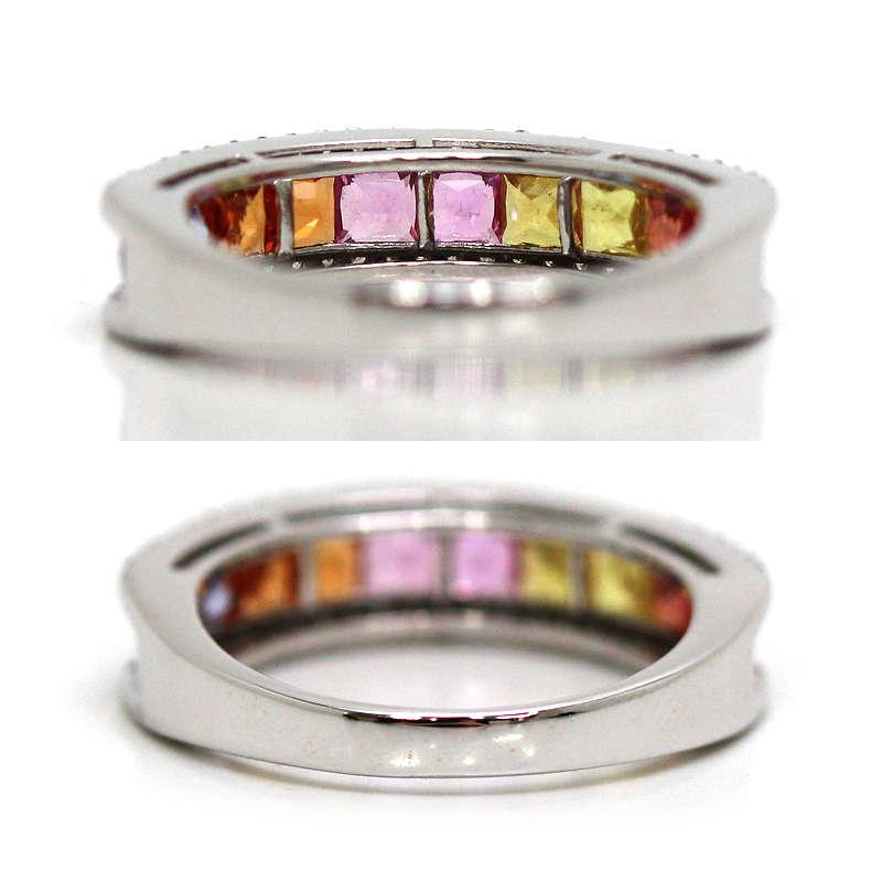 K18WG マルチカラーサファイアリング 15号 1.90ct ダイヤモンド 0.30ct 
