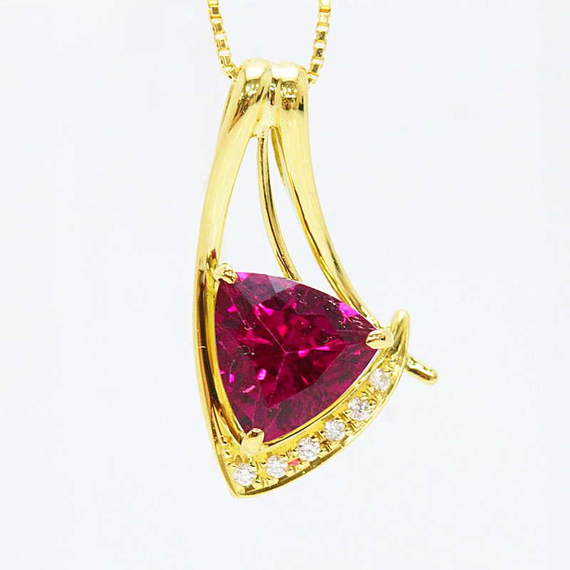 ピンクトルマリンネックレス 三角形 2.03ct ダイヤモンド 18金