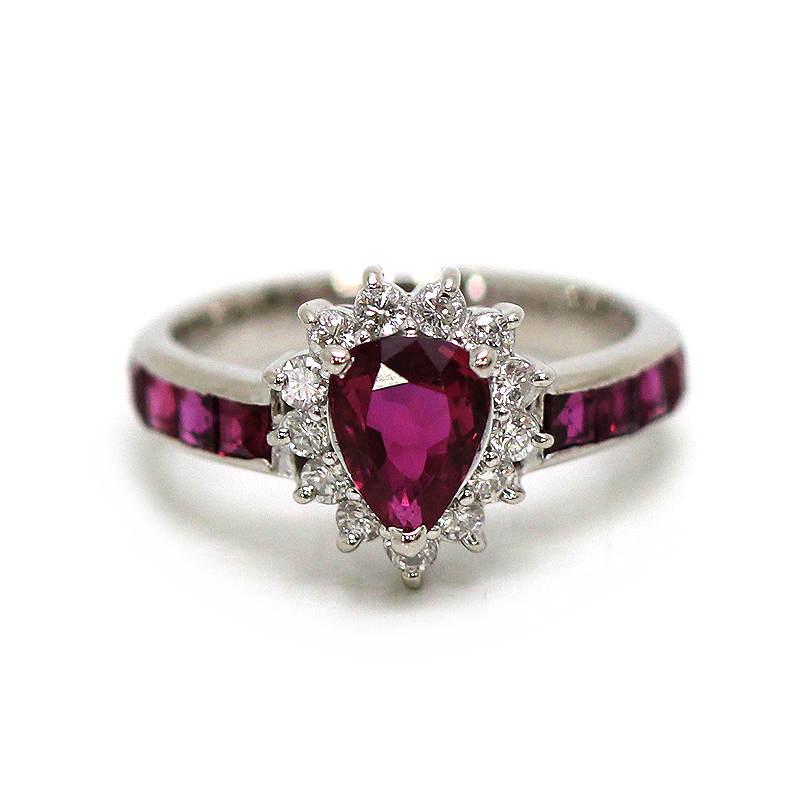 Pt900 ルビーリング 7号 0.90ct/0.50ct ダイヤモンド 0.24ct 約4.3g 