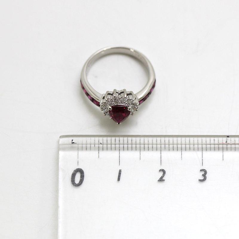 Pt900 ルビーリング 7号 0.90ct/0.50ct ダイヤモンド 0.24ct 約4.3g 