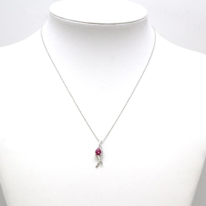 K18WG ルビー＆ダイヤモンドネックレス 約44cm 1.021ct 0.13ct 18金 
