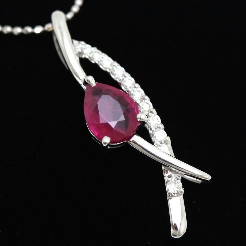 K18WG ルビー＆ダイヤモンドネックレス 約44cm 1.021ct 0.13ct 18金 