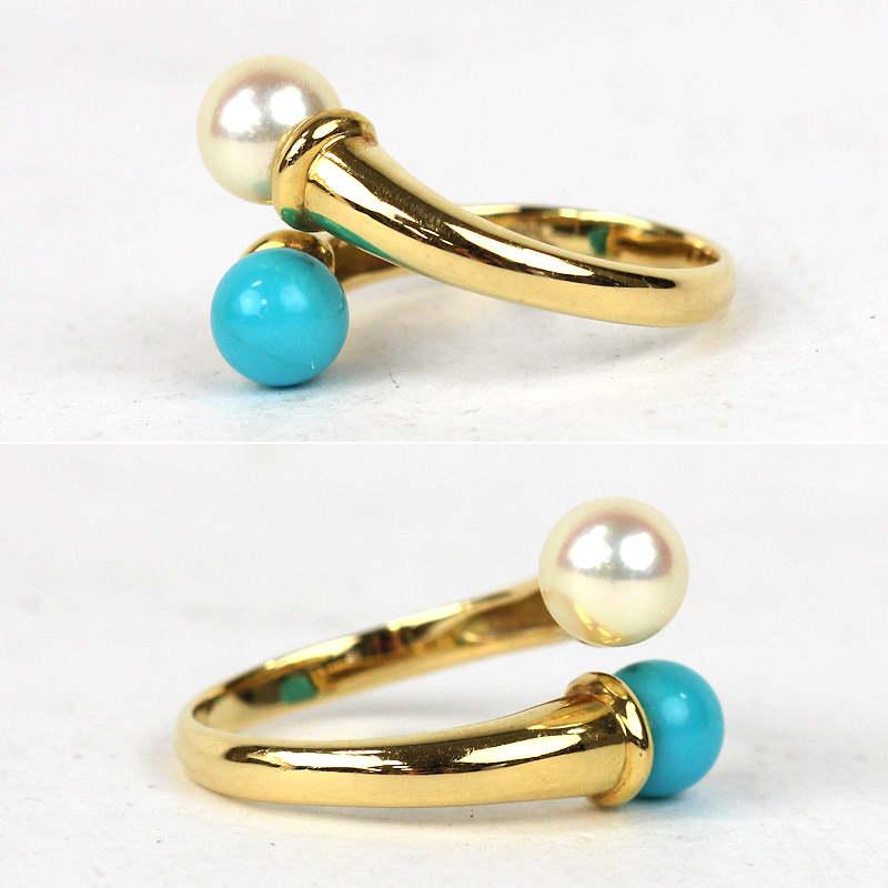 K18 フォークリング 11号 ターコイズ パール 真珠 約4.4g 18金