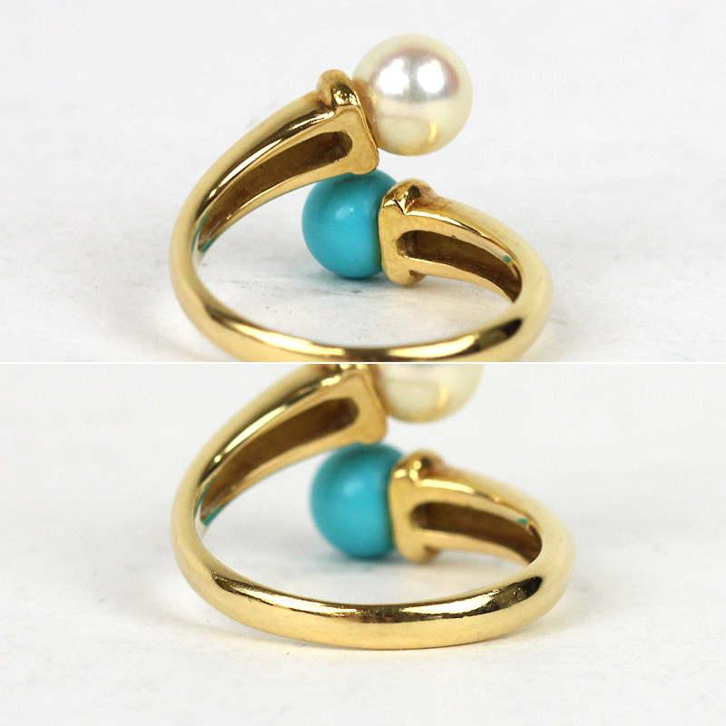 K18 フォークリング 11号 ターコイズ パール 真珠 約4.4g 18金