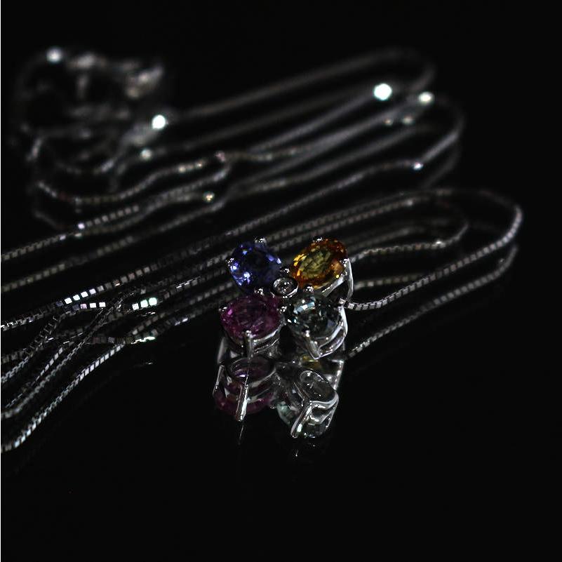 K18WG マルチカラーサファイアネックレス 約45cm 1.96ct ダイヤモンド