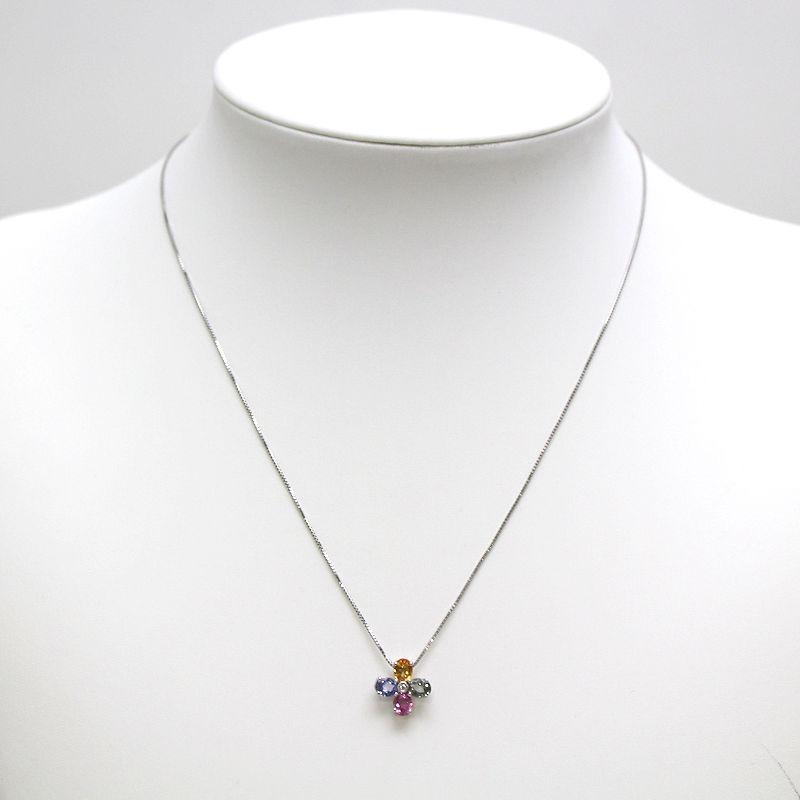 K18WG マルチカラーサファイアネックレス 約45cm 1.96ct ダイヤモンド