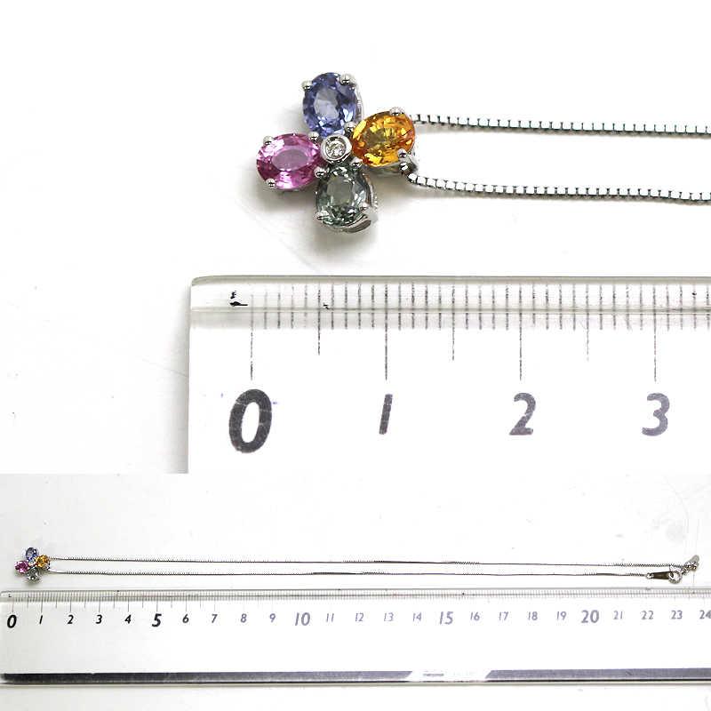 K18WG マルチカラーサファイアネックレス 約45cm 1.96ct ダイヤモンド 
