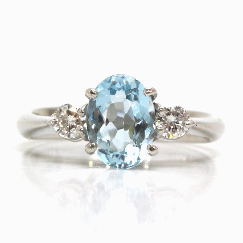 Pt900 アクアマリンリング 1.10ct ダイヤモンド 0.20ct プラチナ