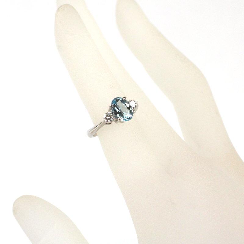 Pt900 アクアマリンリング 1.10ct ダイヤモンド 0.20ct プラチナ 7.5号 